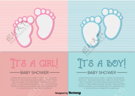 女孩和男孩的婴儿脚印矢量