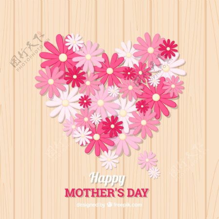 可爱的母亲的一天的背景与粉红色的花