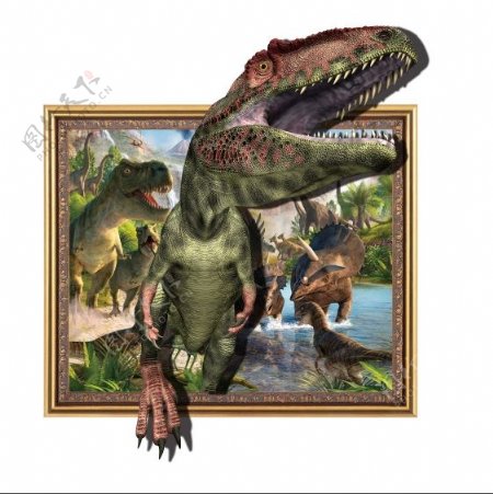 3D墙画恐龙