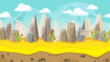无缝的沙漠景观与山为游戏设计