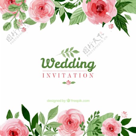 水彩花卉婚礼邀请海报图片