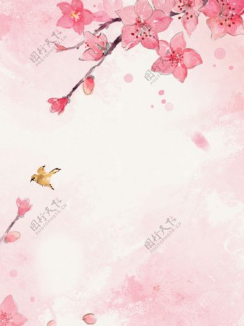 花朵粉色花朵花苞花瓣小鸟粉色广告背景素材