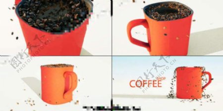 咖啡豆与咖啡杯AE模板