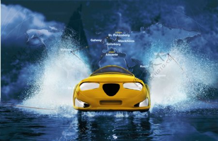 汽车与水效果图片