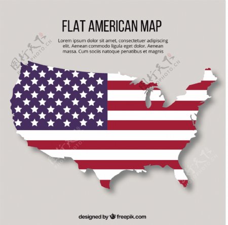手绘叠加美国地图的美国国旗