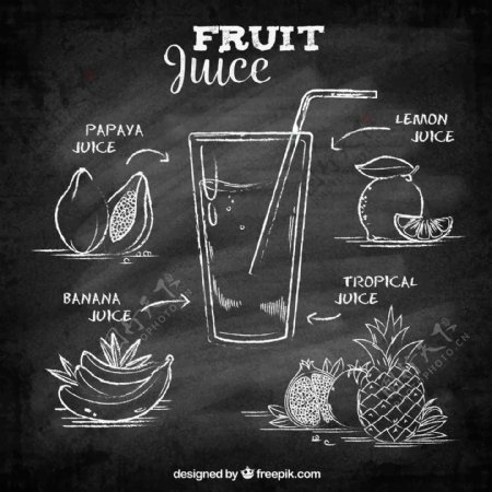 黑板带水果果汁的背景