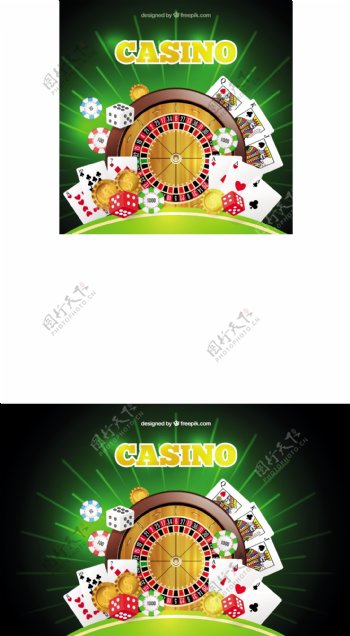 闪亮的赌场背景与轮盘和卡