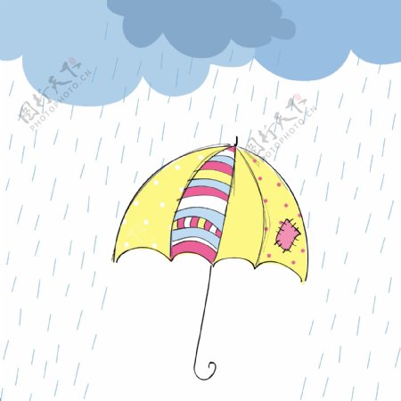 下雨天儿童插画风景背景矢量素材