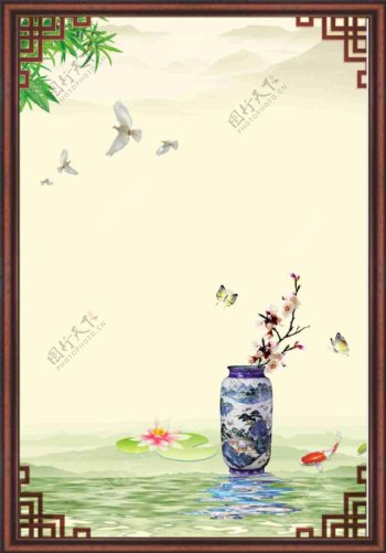 花瓶中国花纹背景广告