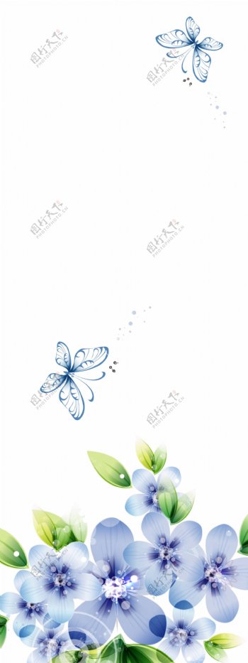 精美简约蓝色花儿蝴蝶展板背景