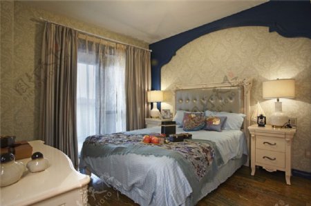 地中海经典风格卧室背景墙装饰设计效果图