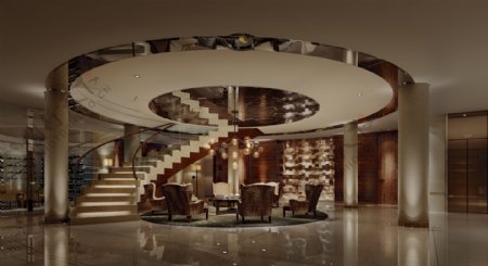 酒店大厅圆形瓷砖效果图