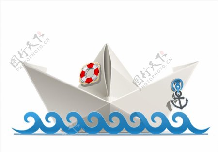 白色折纸海盗船矢量素材