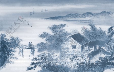 中式风村庄背景墙