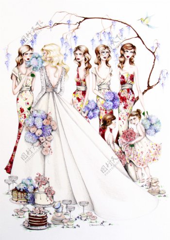 婚纱伴娘装服装设计手稿