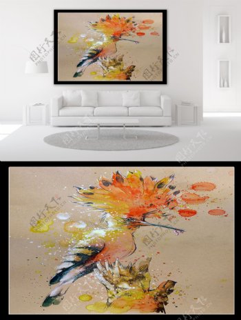 火红色的啄木鸟油画装饰画