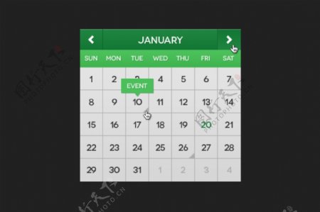 绿色的网页手机日历设计素材