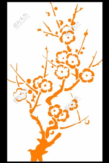 手绘橙色梅花png元素素材