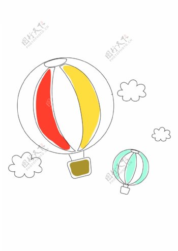 卡通热气球矢量手绘线稿卡通简约