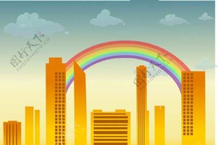 矢量彩虹下的城市素材