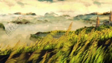 草地景色立体循环动画视频素材