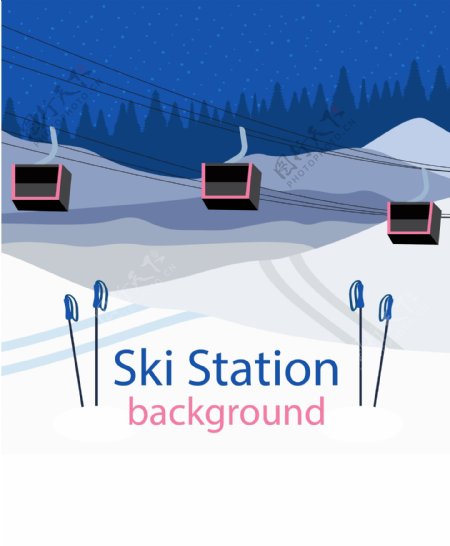 卡通矢量滑雪海报背景素材