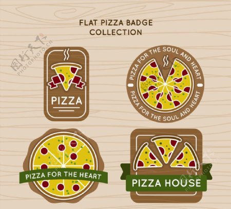 4款创意披萨徽章矢量素材