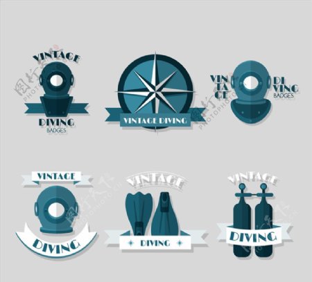 6款创意潜水徽章矢量素材