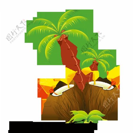 卡通椰子椰树png元素素材