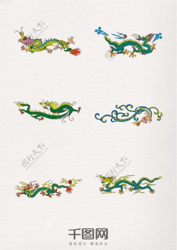 中国龙水彩临摹彩色插图