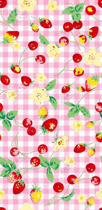 粉格草莓花图案