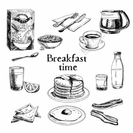 手纸黑白早餐元素插画