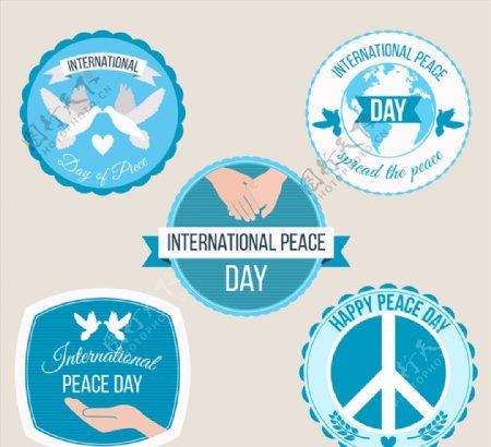 5款蓝色国际和平日标签矢量素材