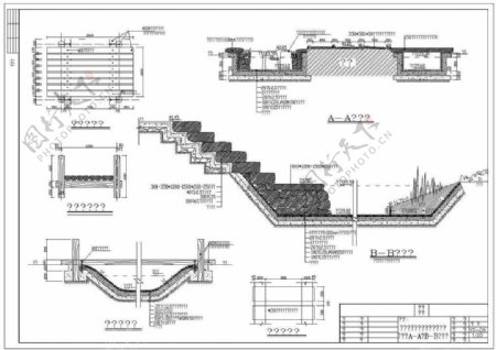 深圳园博会景观规划YS06木桥平桥步石做法详图知鱼塘AABB剖面图