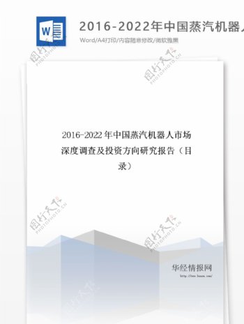 20162022年中国蒸汽机器人市场深度调查及投资方向研究报告目录