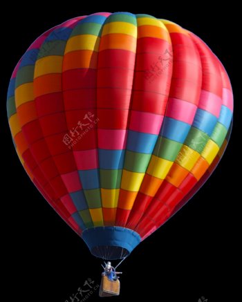 手绘彩虹色热气球png透明素材