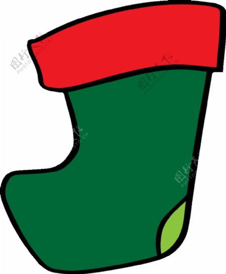卡通绿色圣诞袜装饰元素
