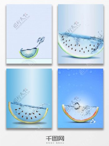 夏日浅蓝色水果背景广告海报背景