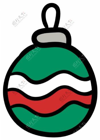 卡通绿色条纹圣诞装饰铃铛PNG元素