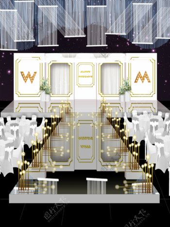 欧式金色花纹梦幻背景婚礼设计效果图