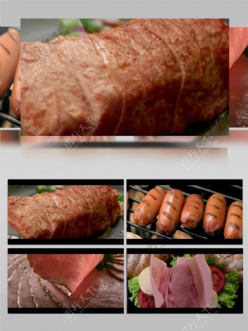 美食牛肉火腿烧烤制作素材