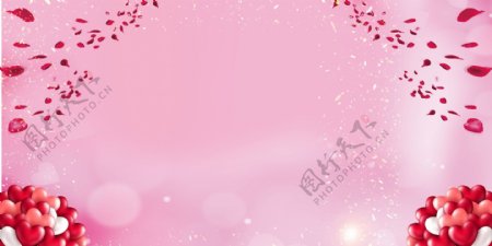 粉红色清新浪漫婚礼典礼背景展板01