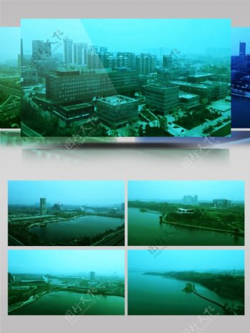航拍晨雾有意境的朦胧城市风景视频1080p