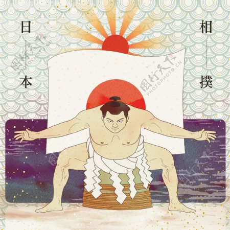 卡通日本相扑运动员插画