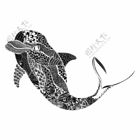 时尚艺术花纹海豚插画