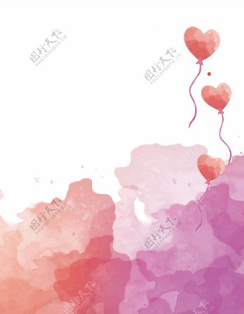 矢量水彩涂鸦喷溅手绘心形气球背景