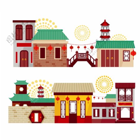 中国中式传统建筑插画