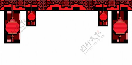 中国风红色小灯笼边框装饰图PNG元素