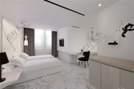 现代温馨时尚卧室白色背景墙室内装修效果图