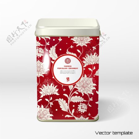 红色艺术时尚茶叶包装罐